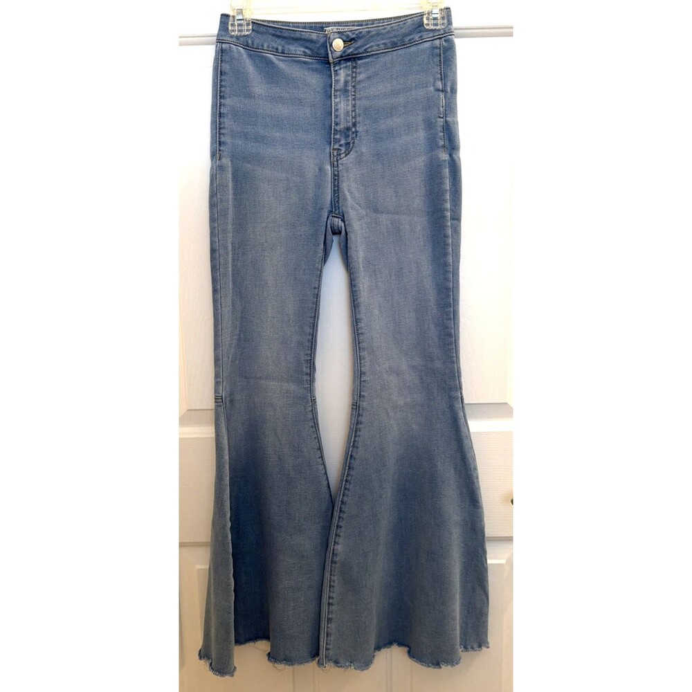 We The Free Free People Super Flare Jeans Women 25 Light Wash Mid Rise Disco